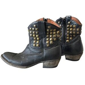 Gameday Black Studded Leather Western Ankle Boots‎ Women's Size 8.5 Cowgirl